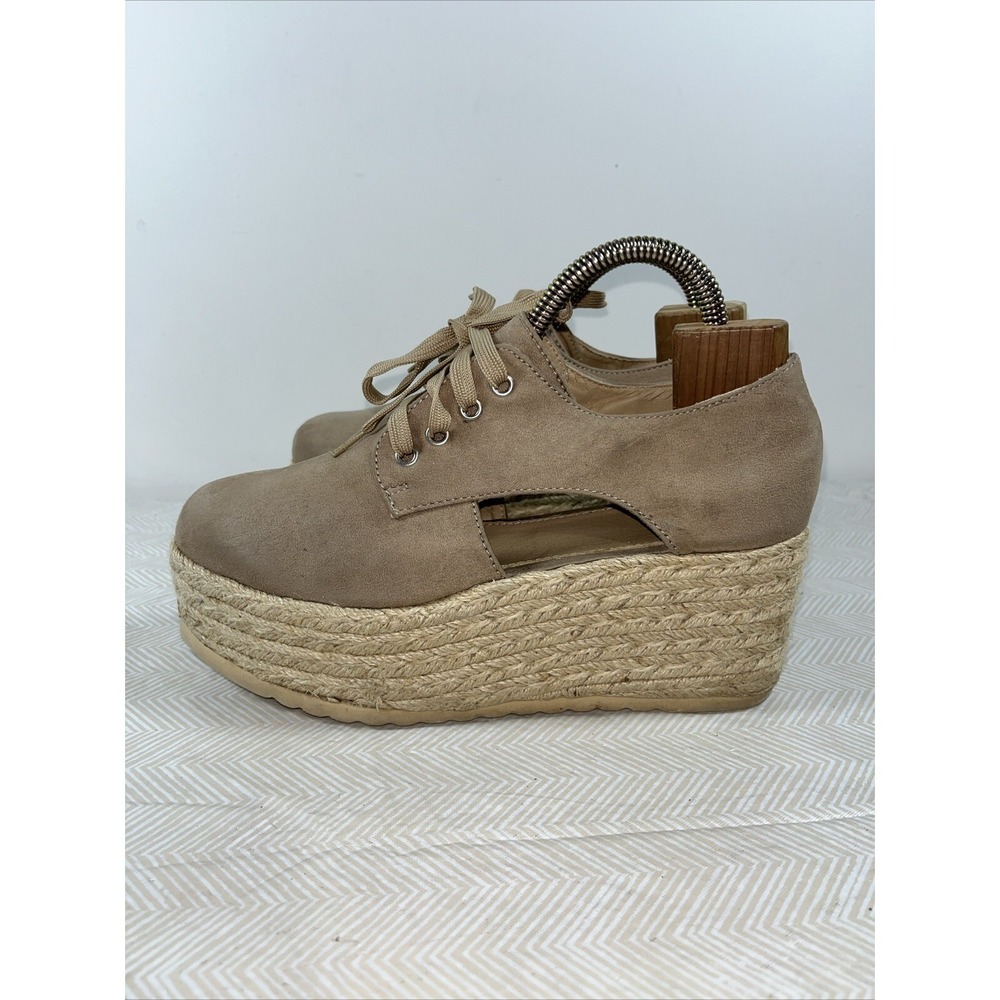 Bakers Women 8 vitally platform wedge lace-up cutout sneaker tan Preppy Y2K Chic - Picture 4 of 16
